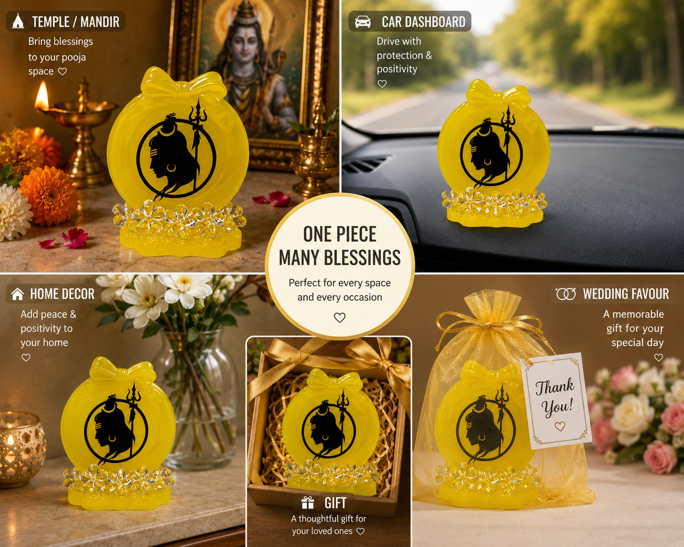 Handmade Shiva Resin Decor – Glossy Mandir Showpiece | Spiritual Home Décor & Gift (Yellow Finish)