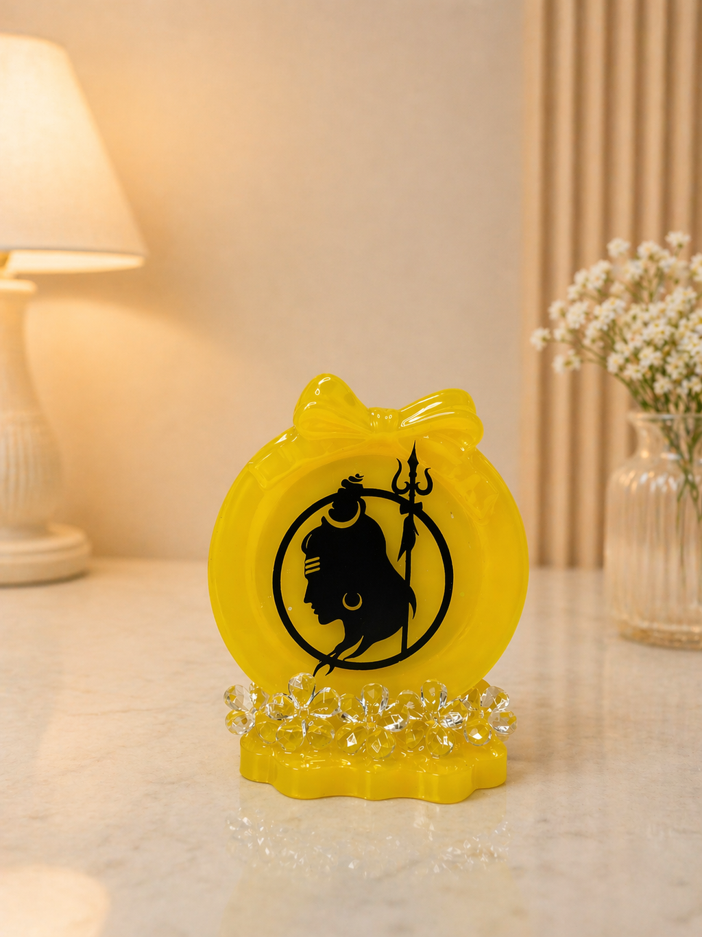 Handmade Shiva Resin Decor – Glossy Mandir Showpiece | Spiritual Home Décor & Gift (Yellow Finish)