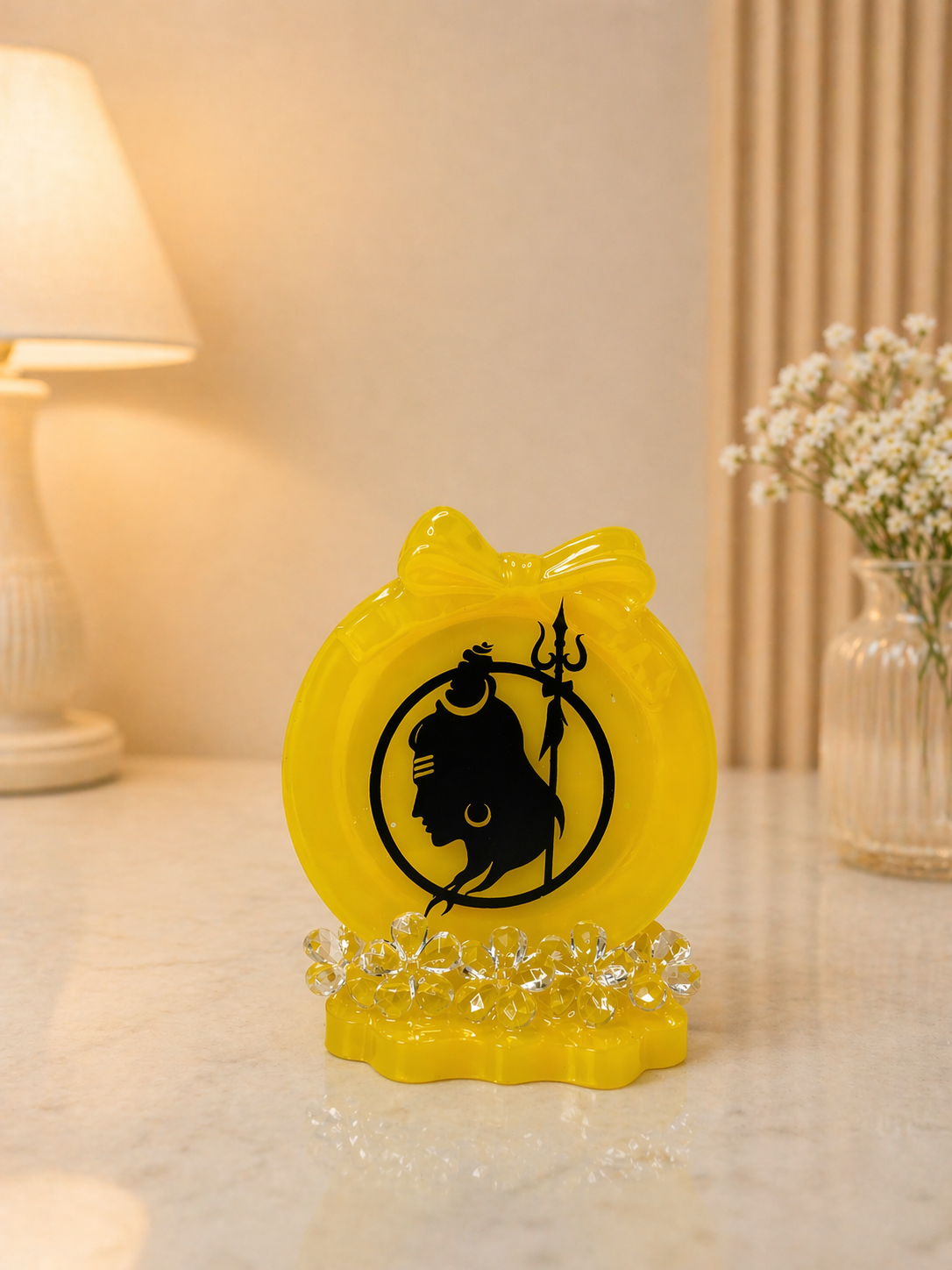 Handmade Shiva Resin Decor – Glossy Mandir Showpiece | Spiritual Home Décor & Gift (Yellow Finish)