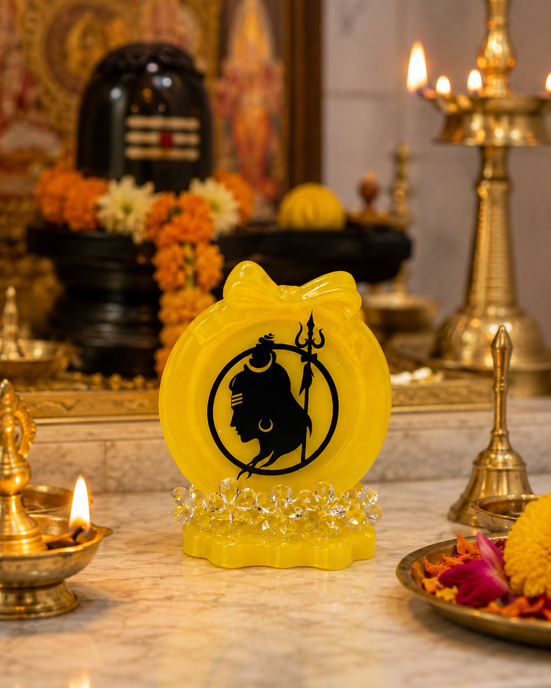 Handmade Shiva Resin Decor – Glossy Mandir Showpiece | Spiritual Home Décor & Gift (Yellow Finish)