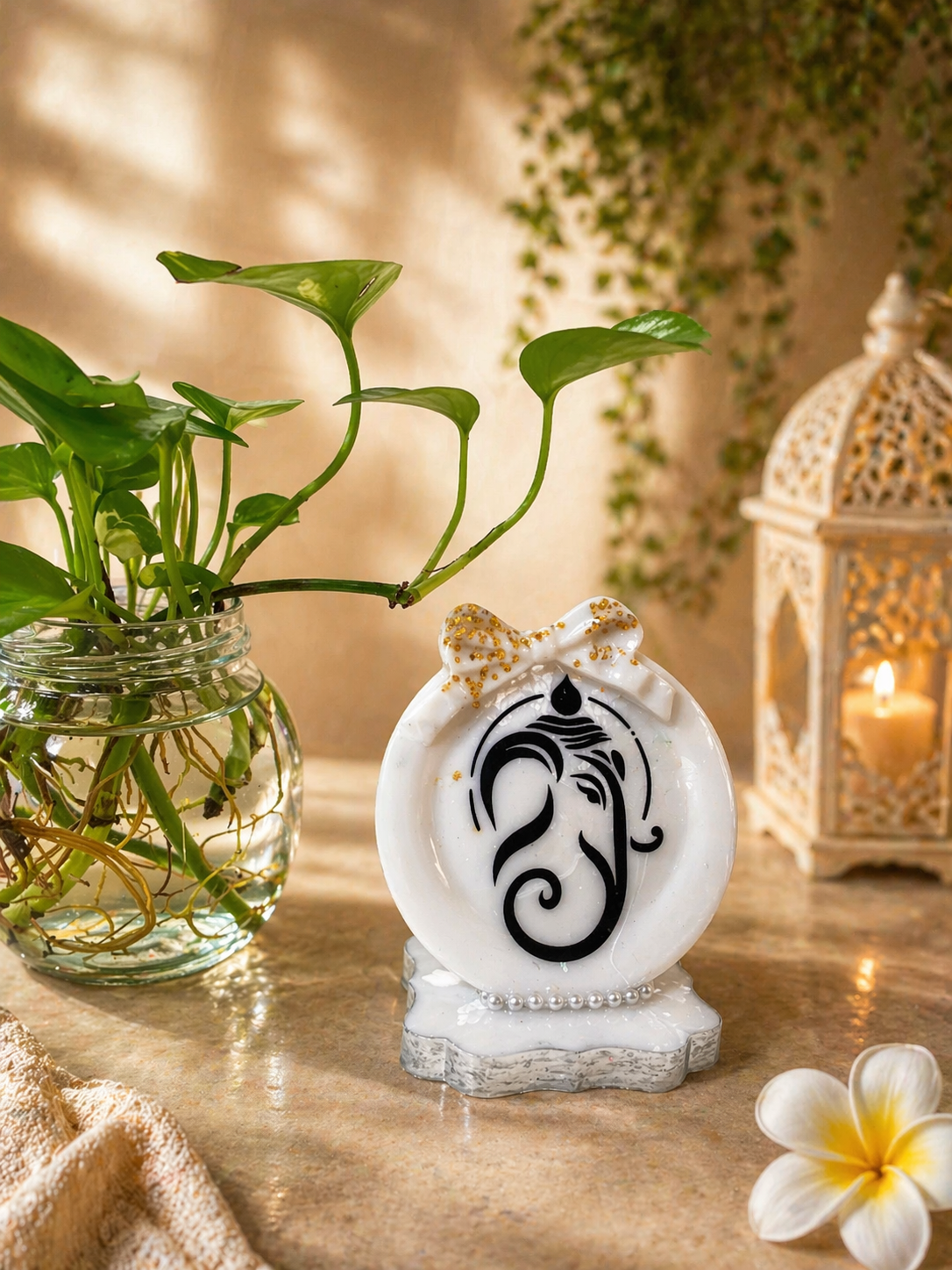 Handmade Ganesha Resin Decor with Crystal Flowers (Copy)